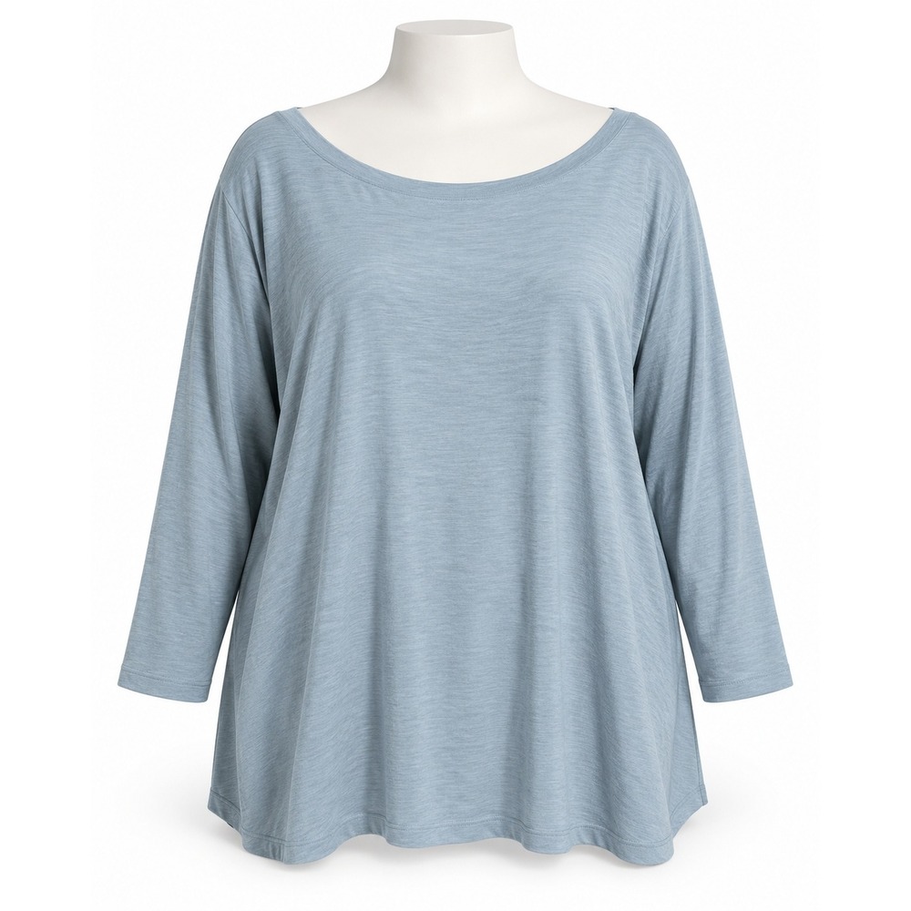 J. Jill Women 4X Light Blue 100% Cotton Slub Knit 3/4 Sleeve V-Neck Top